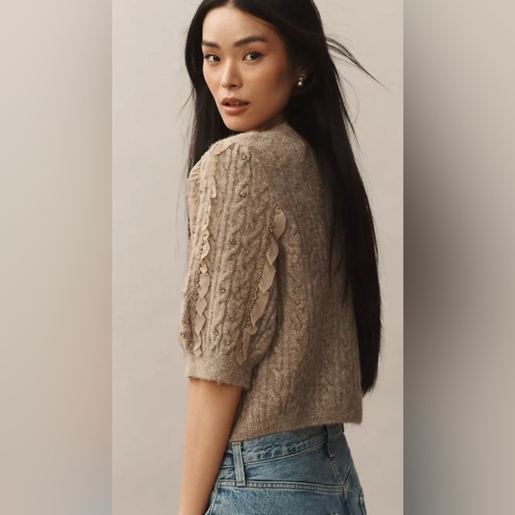 Maeve Beaded Ruffle Short Sleeve Cardigan NWT - Picture 3 of 10